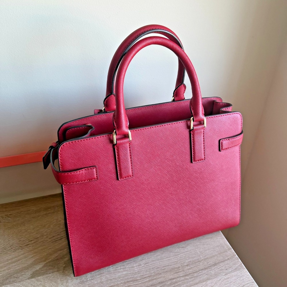 Michael‎ Kors Georgia Red Leather Large Zipper Front Snap Satchel Tote Bag EUC - Picture 2 of 12